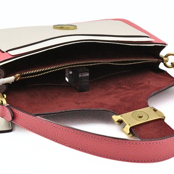 Authentic Coach Colorblock Maroon Peach Leather Saddle Bag - Picture 9 of 11